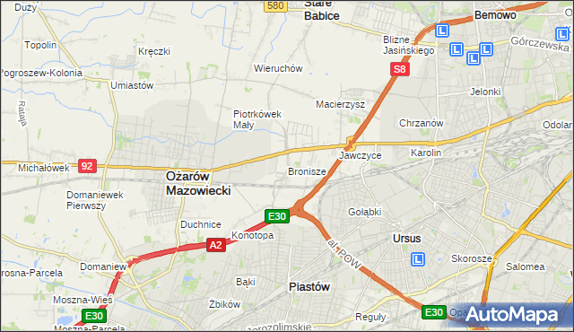 mapa Bronisze gmina Ożarów Mazowiecki, Bronisze gmina Ożarów Mazowiecki na mapie Targeo