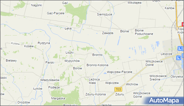 mapa Bronno gmina Łęczyca, Bronno gmina Łęczyca na mapie Targeo