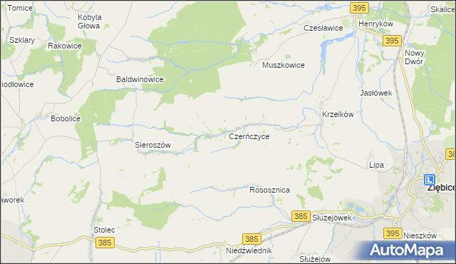 mapa Czerńczyce gmina Ziębice, Czerńczyce gmina Ziębice na mapie Targeo