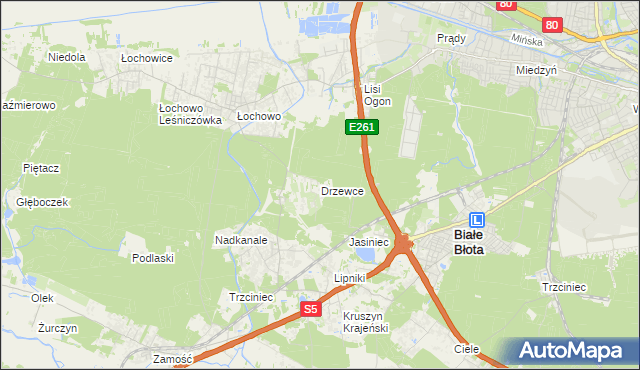 mapa Drzewce gmina Białe Błota, Drzewce gmina Białe Błota na mapie Targeo