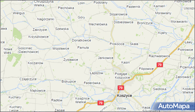 mapa Jankowice gmina Koszyce, Jankowice gmina Koszyce na mapie Targeo