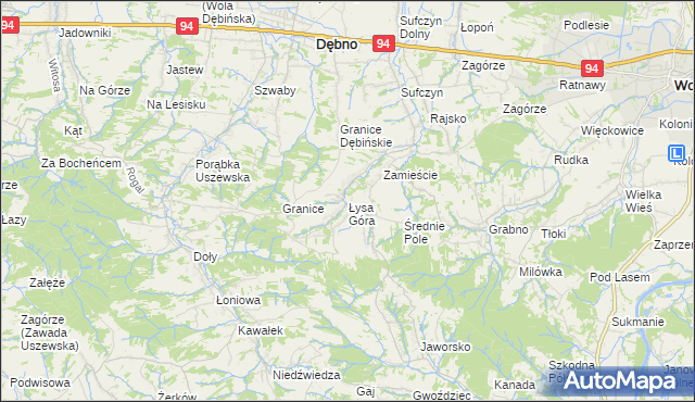 mapa Łysa Góra gmina Dębno, Łysa Góra gmina Dębno na mapie Targeo