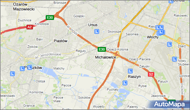 mapa Michałowice powiat pruszkowski, Michałowice powiat pruszkowski na mapie Targeo