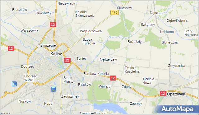 mapa Nędzerzew gmina Opatówek, Nędzerzew gmina Opatówek na mapie Targeo