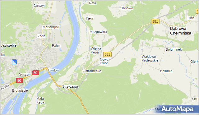 mapa Nowy Dwór gmina Dąbrowa Chełmińska, Nowy Dwór gmina Dąbrowa Chełmińska na mapie Targeo