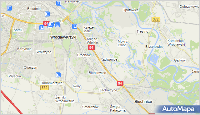 mapa Radwanice gmina Siechnice, Radwanice gmina Siechnice na mapie Targeo