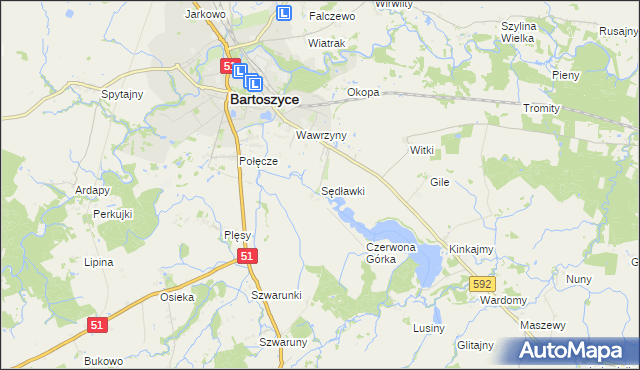 mapa Sędławki, Sędławki na mapie Targeo