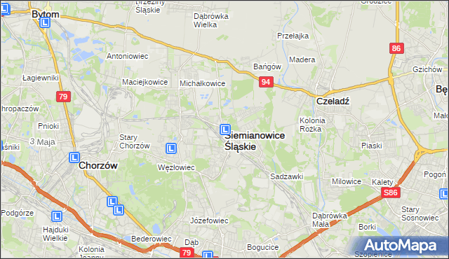 mapa Siemianowice Śląskie, Siemianowice Śląskie na mapie Targeo
