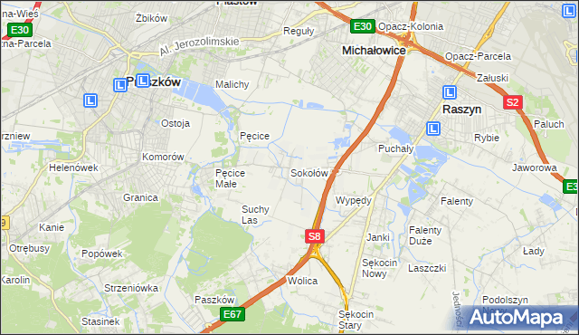 mapa Sokołów gmina Michałowice, Sokołów gmina Michałowice na mapie Targeo