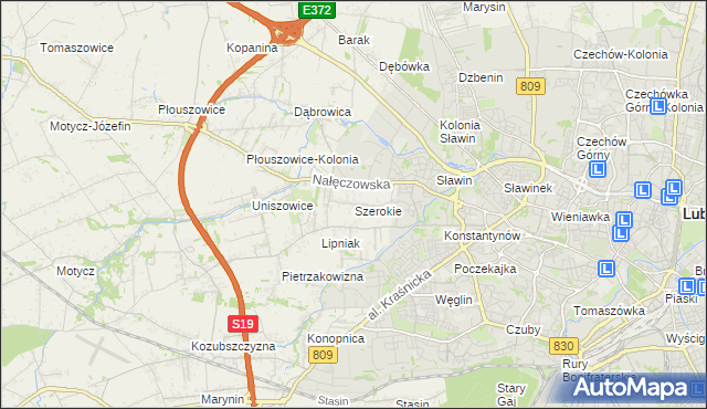 mapa Szerokie gmina Konopnica, Szerokie gmina Konopnica na mapie Targeo