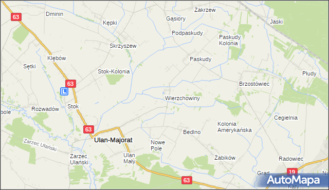 mapa Wierzchowiny gmina Ulan-Majorat, Wierzchowiny gmina Ulan-Majorat na mapie Targeo