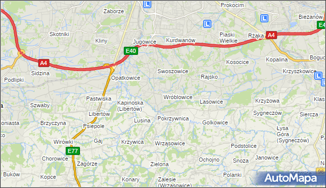 mapa Wróblowice gmina Kraków, Wróblowice gmina Kraków na mapie Targeo