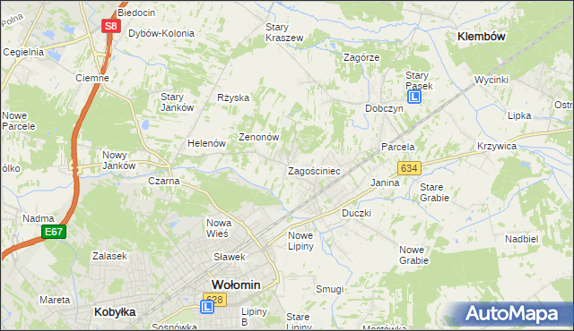 mapa Zagościniec gmina Wołomin, Zagościniec gmina Wołomin na mapie Targeo