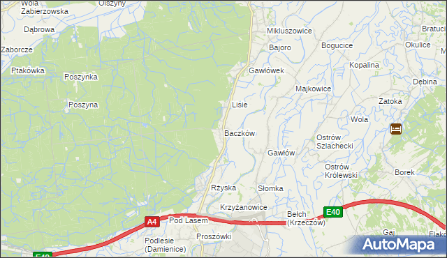 mapa Baczków gmina Bochnia, Baczków gmina Bochnia na mapie Targeo