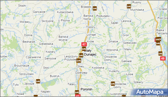 mapa Biały Dunajec, Biały Dunajec na mapie Targeo