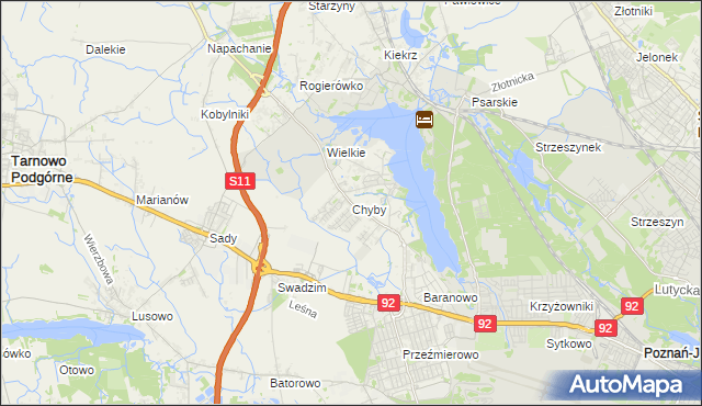 mapa Chyby gmina Tarnowo Podgórne, Chyby gmina Tarnowo Podgórne na mapie Targeo