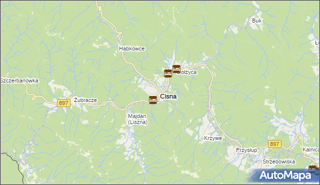 mapa Cisna, Cisna na mapie Targeo