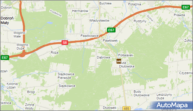 mapa Dąbrowa gmina Dłutów, Dąbrowa gmina Dłutów na mapie Targeo