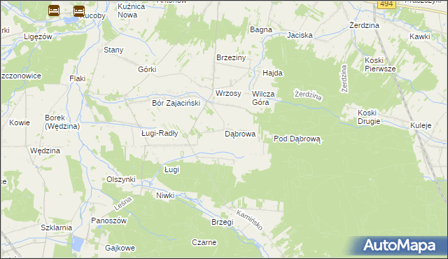mapa Dąbrowa gmina Przystajń, Dąbrowa gmina Przystajń na mapie Targeo