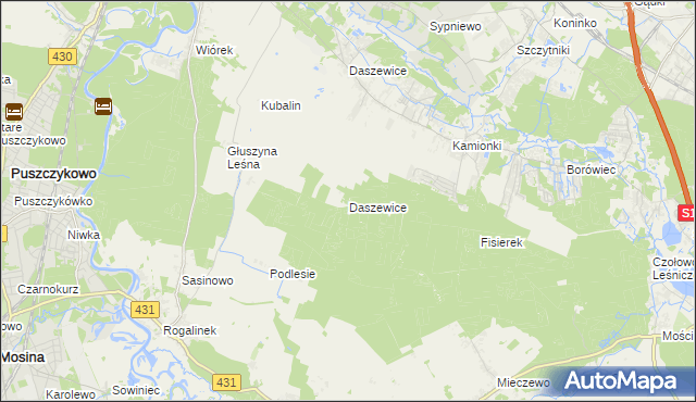 mapa Daszewice gmina Kórnik, Daszewice gmina Kórnik na mapie Targeo