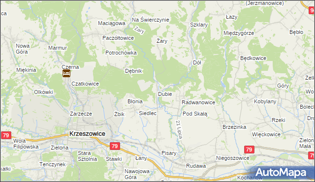 mapa Dubie gmina Krzeszowice, Dubie gmina Krzeszowice na mapie Targeo