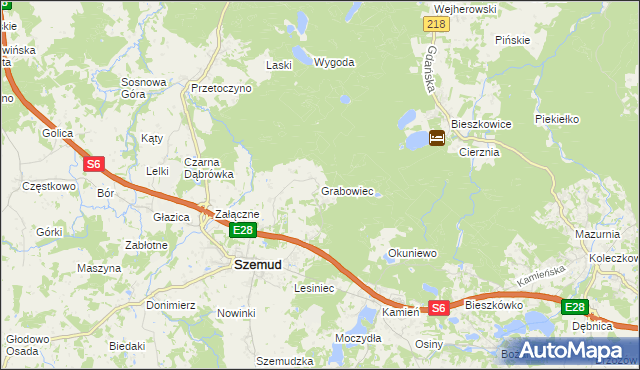mapa Grabowiec gmina Szemud, Grabowiec gmina Szemud na mapie Targeo