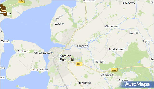 mapa Grabowo gmina Kamień Pomorski, Grabowo gmina Kamień Pomorski na mapie Targeo