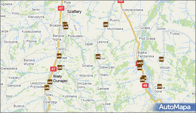mapa Groń gmina Bukowina Tatrzańska, Groń gmina Bukowina Tatrzańska na mapie Targeo