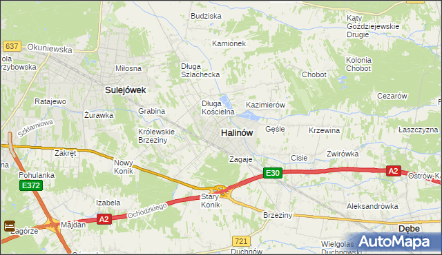 mapa Halinów powiat miński, Halinów powiat miński na mapie Targeo