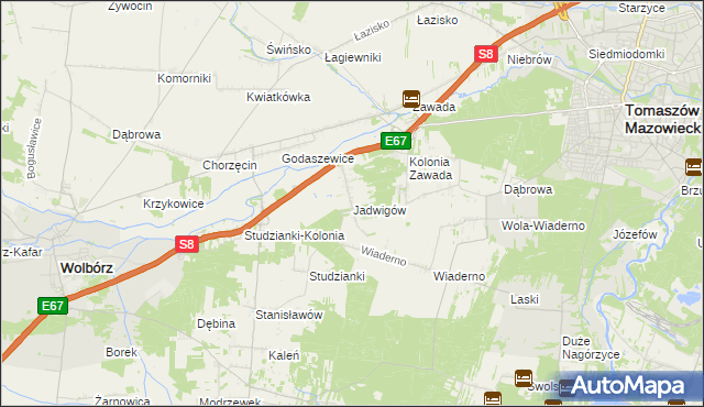 mapa Jadwigów gmina Tomaszów Mazowiecki, Jadwigów gmina Tomaszów Mazowiecki na mapie Targeo
