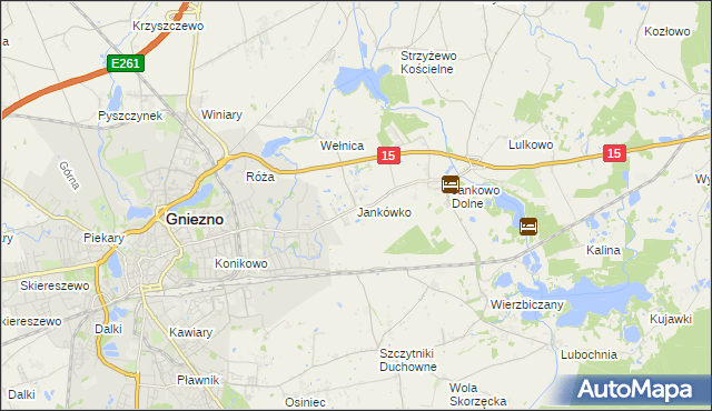 mapa Jankówko gmina Gniezno, Jankówko gmina Gniezno na mapie Targeo