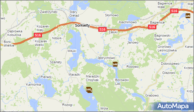 mapa Jędrychowo gmina Sorkwity, Jędrychowo gmina Sorkwity na mapie Targeo