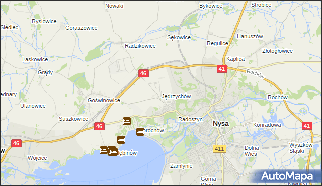 mapa Jędrzychów gmina Nysa, Jędrzychów gmina Nysa na mapie Targeo