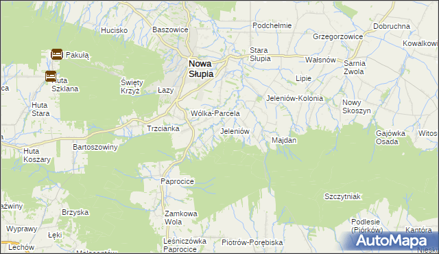 mapa Jeleniów gmina Nowa Słupia, Jeleniów gmina Nowa Słupia na mapie Targeo