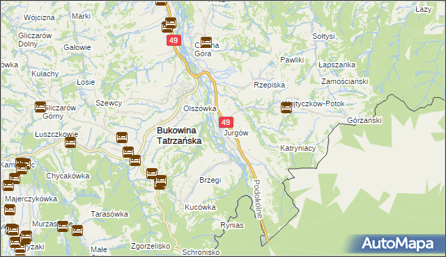 mapa Jurgów, Jurgów na mapie Targeo