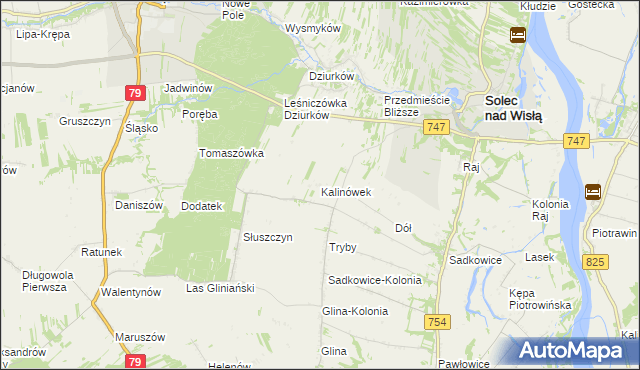 mapa Kalinówek gmina Solec nad Wisłą, Kalinówek gmina Solec nad Wisłą na mapie Targeo