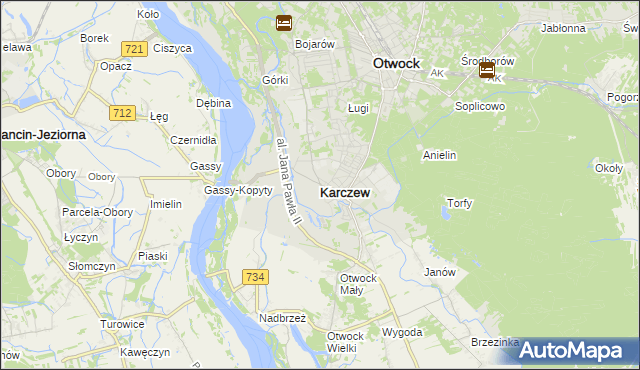 mapa Karczew powiat otwocki, Karczew powiat otwocki na mapie Targeo