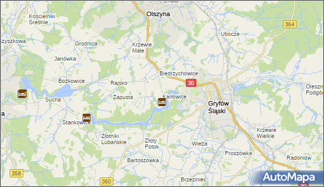 mapa Karłowice gmina Olszyna, Karłowice gmina Olszyna na mapie Targeo