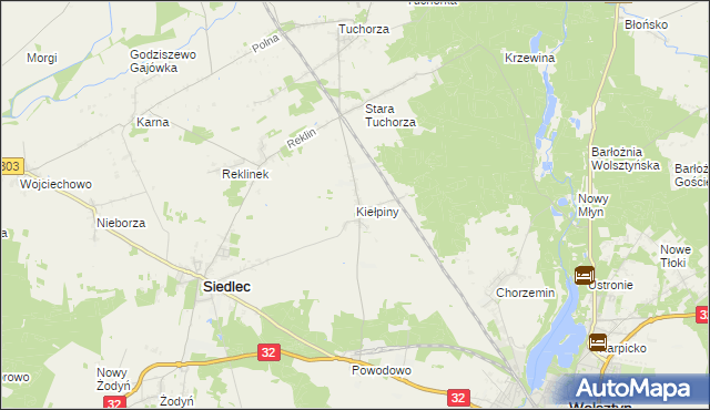 mapa Kiełpiny gmina Siedlec, Kiełpiny gmina Siedlec na mapie Targeo