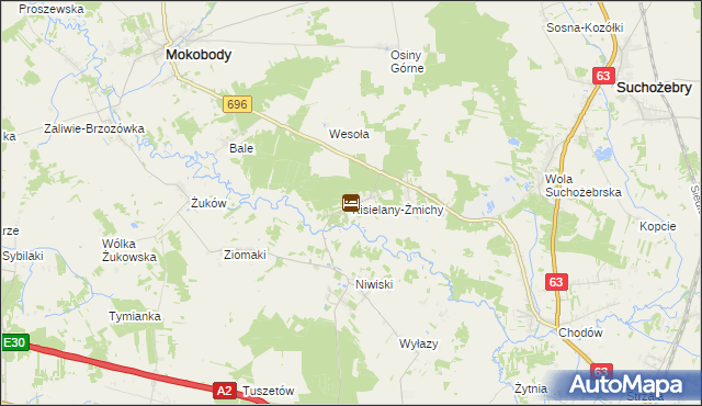 mapa Kisielany-Żmichy, Kisielany-Żmichy na mapie Targeo