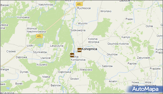 mapa Konopnica powiat wieluński, Konopnica powiat wieluński na mapie Targeo