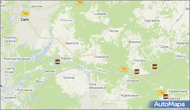 mapa Kotowice gmina Żarki, Kotowice gmina Żarki na mapie Targeo