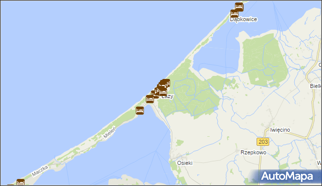 mapa Łazy gmina Mielno, Łazy gmina Mielno na mapie Targeo