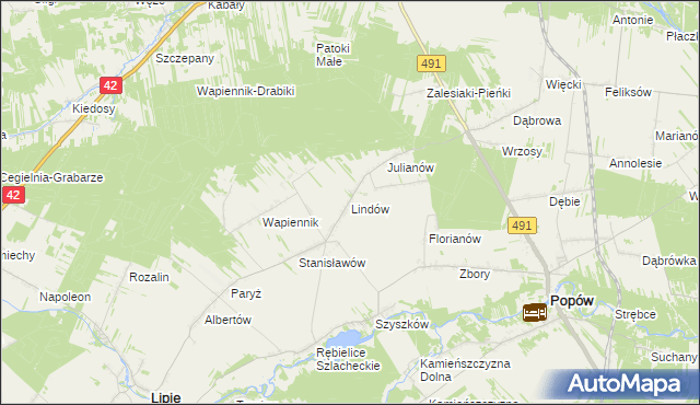 mapa Lindów gmina Lipie, Lindów gmina Lipie na mapie Targeo