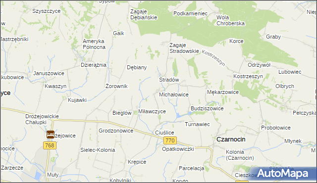 mapa Michałowice gmina Czarnocin, Michałowice gmina Czarnocin na mapie Targeo