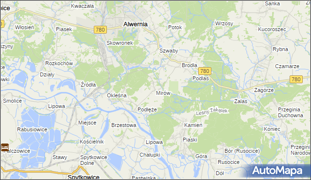 mapa Mirów gmina Alwernia, Mirów gmina Alwernia na mapie Targeo