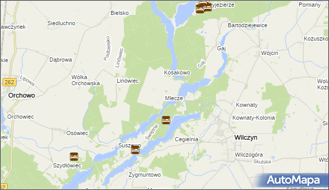 mapa Mlecze gmina Orchowo, Mlecze gmina Orchowo na mapie Targeo