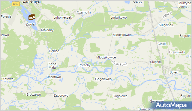 mapa Młodzikowice, Młodzikowice na mapie Targeo