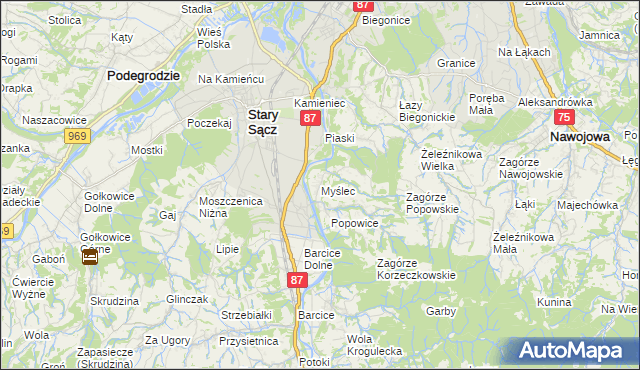 mapa Myślec, Myślec na mapie Targeo