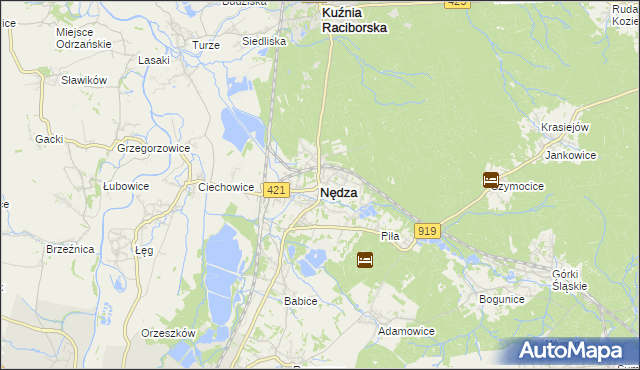 mapa Nędza powiat raciborski, Nędza powiat raciborski na mapie Targeo